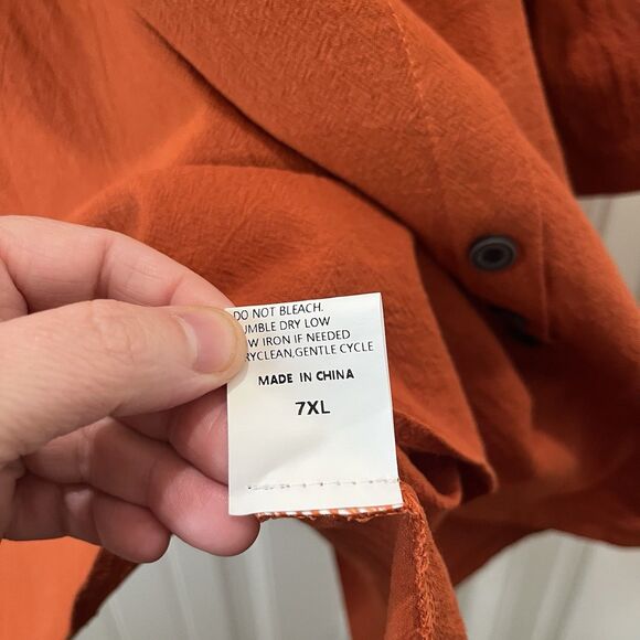 Womens Burnt Orange Short Sleeve Faux Button Lagenlook Oversized Top Size 3X/4X - Picture 6 of 10